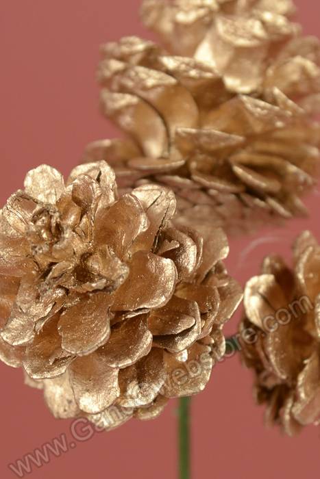 1.5" Natural 3 Pine Cone Pick Gold Pkg/12 - Image 2