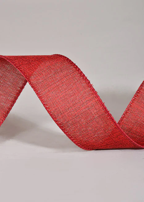 1.5" X 10Yds Wired Poly Linen Ribbon Burgundy