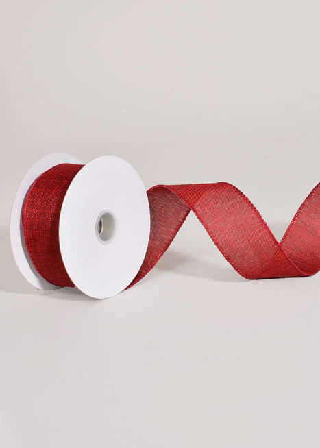 1.5" X 10Yds Wired Poly Linen Ribbon Burgundy - Image 2