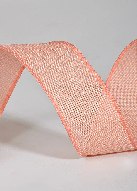 1.5" X 10Yds Wired Poly Linen Ribbon Coral - Image 2