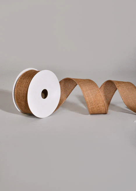 1.5" X 10Yds Wired Poly Linen Ribbon Dark Natural - Image 2