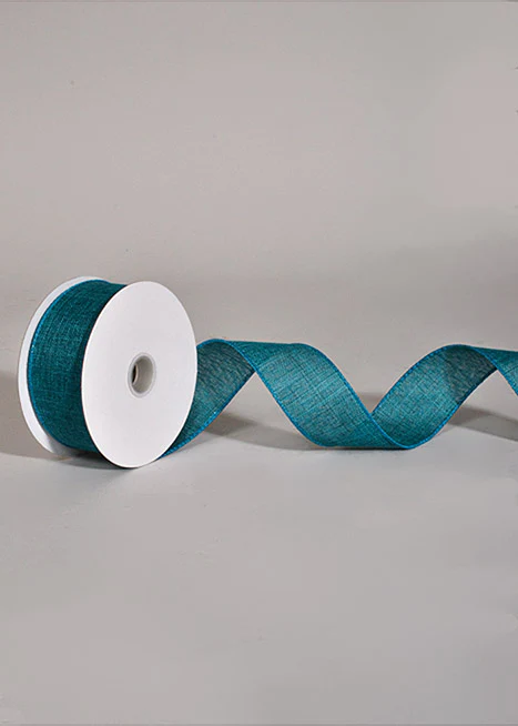 1.5" X 10Yds Wired Poly Linen Ribbon Teal - Image 2