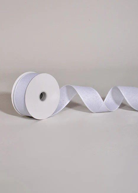 1.5" X 10Yds Wired Poly Linen Ribbon White - Image 2