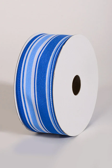 1.5" x 10Yds Wired Varied Striation Stripes Ribbon Blue