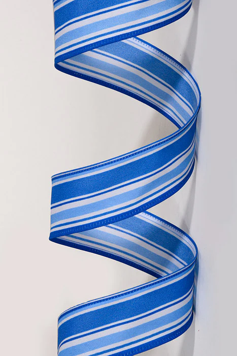 1.5" x 10Yds Wired Varied Striation Stripes Ribbon Blue - Image 2