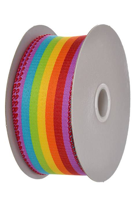 1.5" x 10Yds Wired Vertical Rainbow Woven Strips Ribbon Multicolor - Image 2