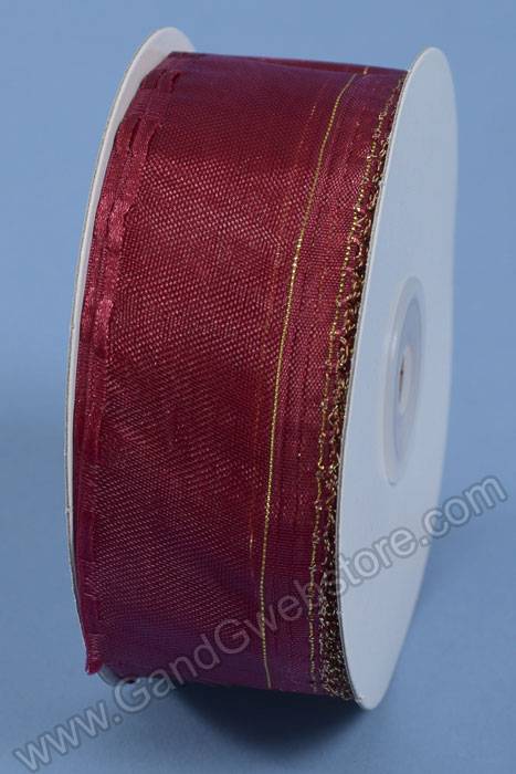 1.5" X 25yds Side Pull Bow W/gold Trim Burgundy - Image 2