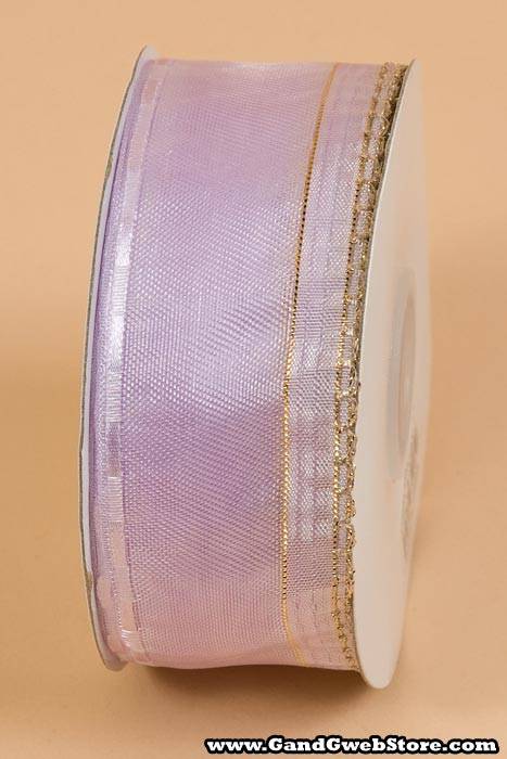 1.5" X 25yds Side Pull Bow W/gold Trim Lavender - Image 2