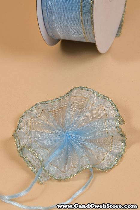 1.5" X 25yds Side Pull Bow W/gold Trim Light Blue - Image 2