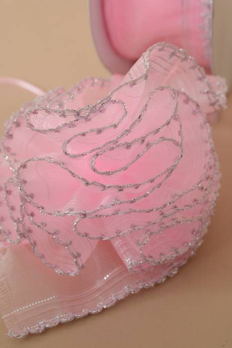 1.5" X 25yds Side Pull Bow W/silver Trim Pink - Image 2