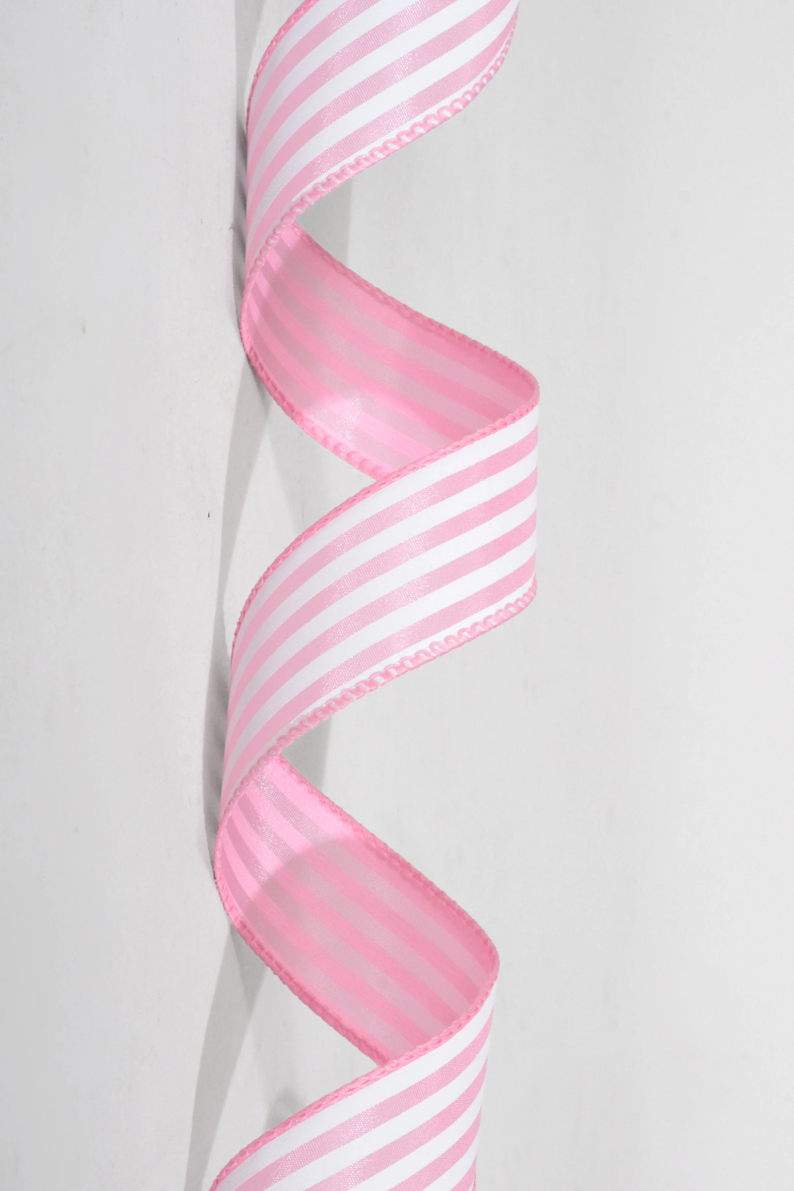 1.5" x 50Yds Pink Satin With White Cabana Stripes - Image 2
