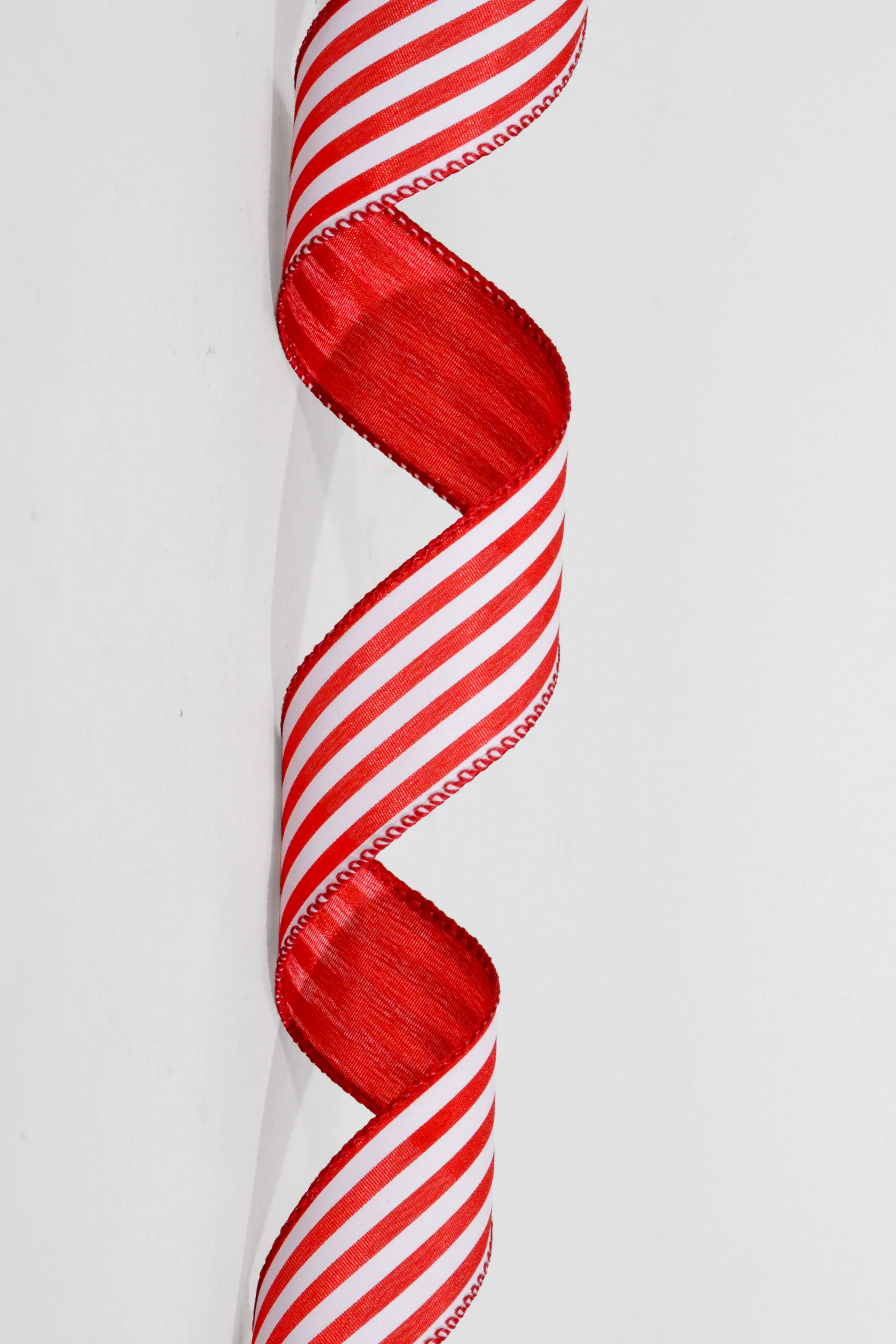 1.5" x 50Yds Red Satin With White Cabana Stripes - Image 2