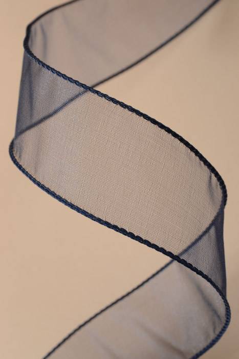 1.5" X 50yds Wired Chiffon Ribbon Navy #9 - Image 2