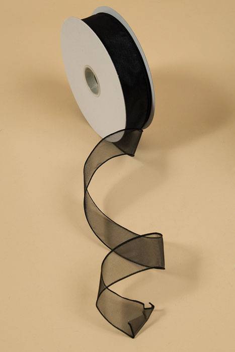 1.5" X 50yds Wired Sheer Spring Ribbon Black #9