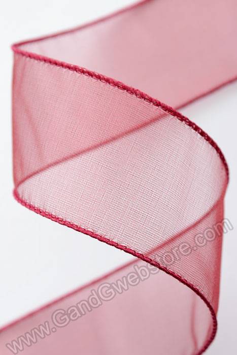 1.5" X 50yds Wired Sheer Spring Ribbon Burgundy #9 - Image 2