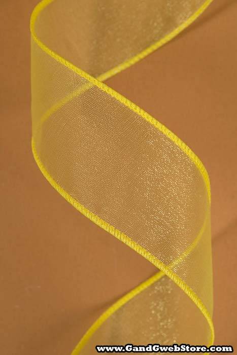 1.5" X 50yds Wired Sheer Spring Ribbon Yellow #9 - Image 2