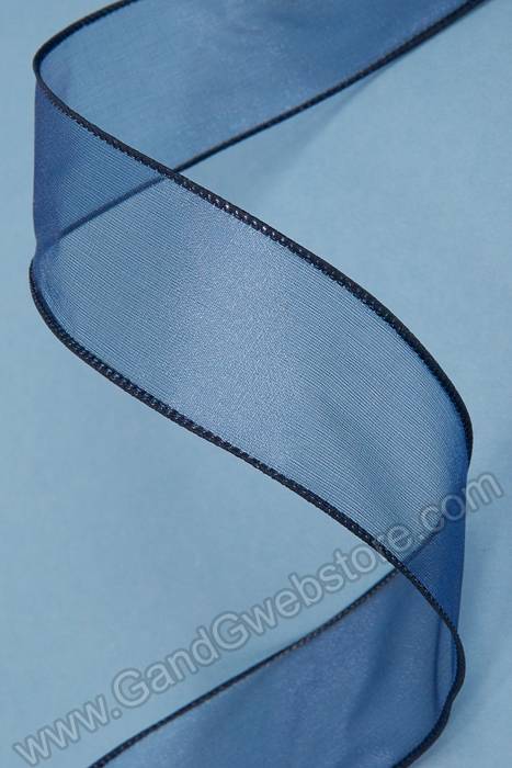 1.5" X 50yds Wired Sheer Spring Wired Ribbon Navy Blue - Image 2