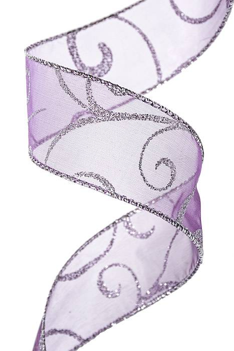 1.5" X 50yds Wired Swirl Ribbon Purple/silver - Image 2