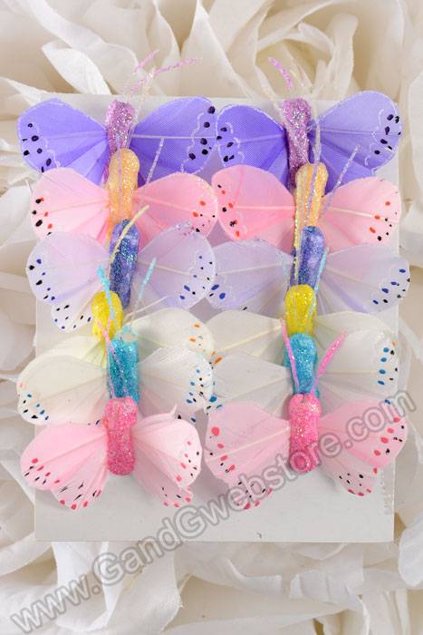 1" Mini Butterfly Assorted Pastel Colors Pkg/12 - Image 2