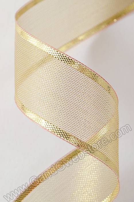 1" X 25yds Organza W/metallic Edge Wired Ribbon Gold - Image 2