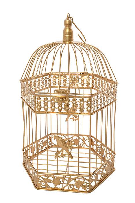 10/13/17" Metal Hexagon Bird Cage Gold - Image 4
