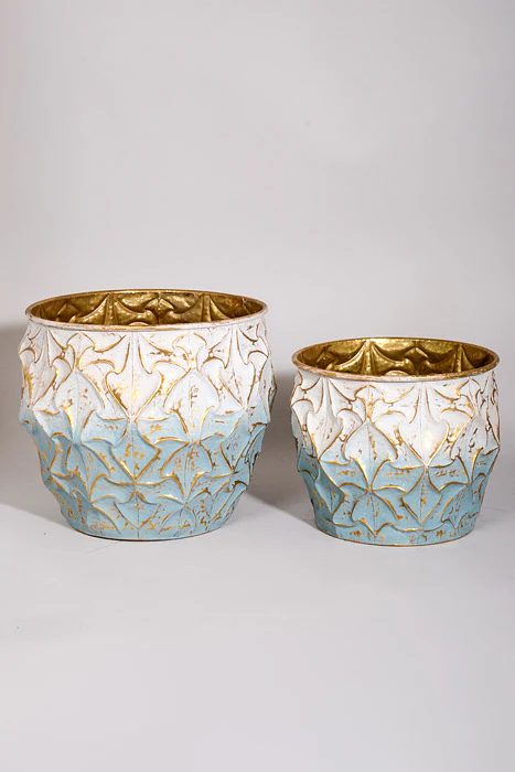 10"/13" Metal Vase Blue/Gold Set/2