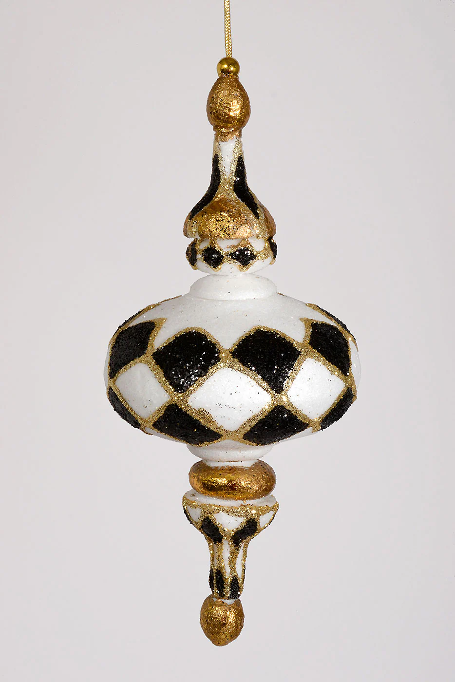 10.5" Harlequin Glitter Kismet Ornament Black/White
