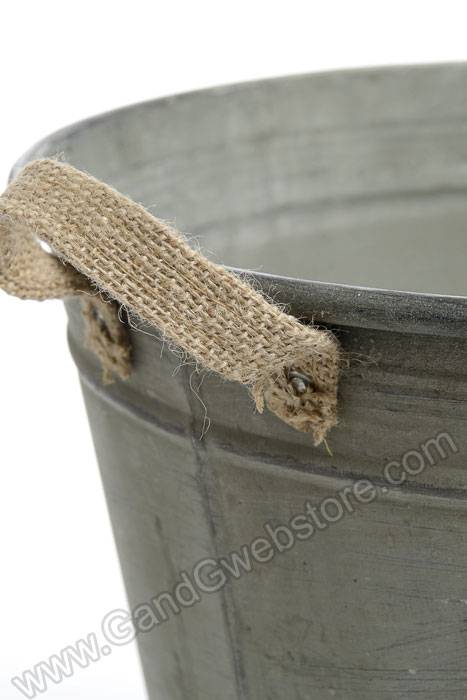 10.5" X 12.5" Round Metal Bucket W/jute Handles Gray - Image 2