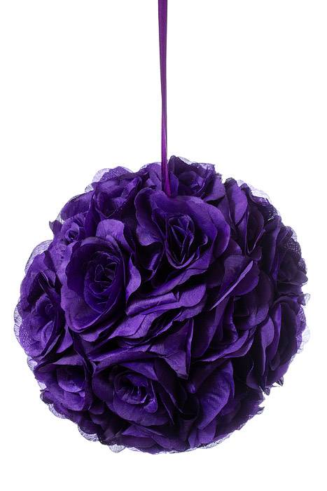10" Rose Ball W/Ribbon Purple