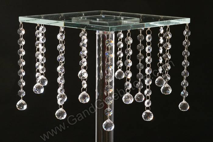 10" X 32" Glass & Mirror Square Stand W/crystal Beads Clear - Image 2