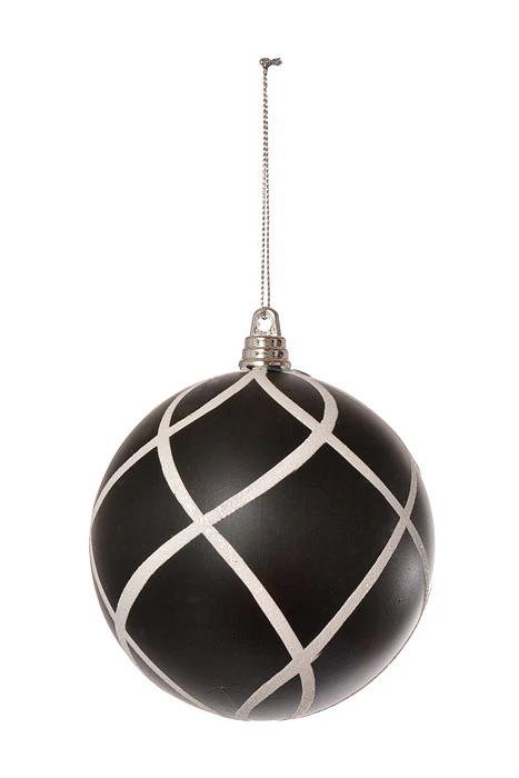 100Mm Ball & Vertical Stripe Ball Ornament (Black/White) Pkg/4 - Image 3