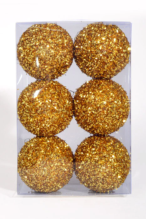 100Mm Ball with Glitter Ornament Gold Pkg/6 - Image 2