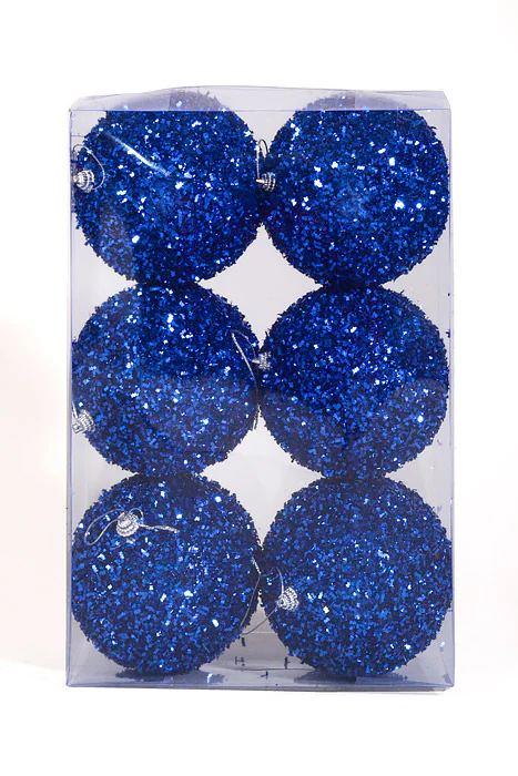 100Mm Ball with Glitter Ornament Royal Blue Pkg/6 - Image 2