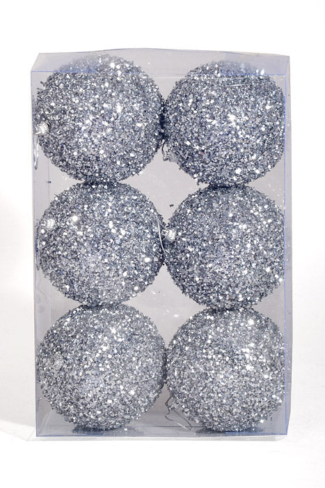 100Mm Ball with Glitter Ornament Silver Pkg/6 - Image 2