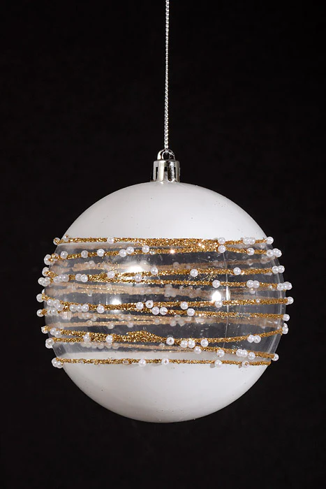 100Mm Ball with Glitter/Pearl Ornament Gold/White Pkg/4