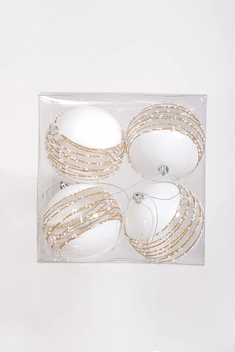 100Mm Ball with Glitter/Pearl Ornament Gold/White Pkg/4 - Image 2
