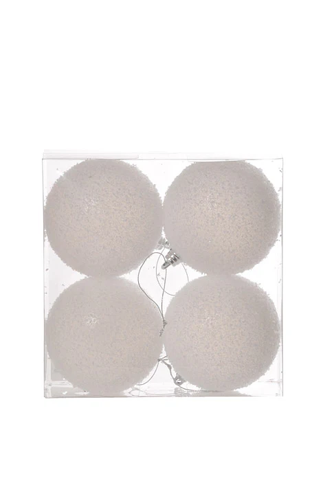 100Mm Ball With Snow Powder Ornament (White) Pkg/4 - Image 2