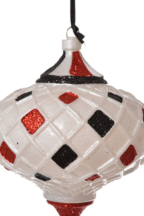 100Mm Check Onion With Glitter Ornament Pearl (White/Red/Black) - Image 2
