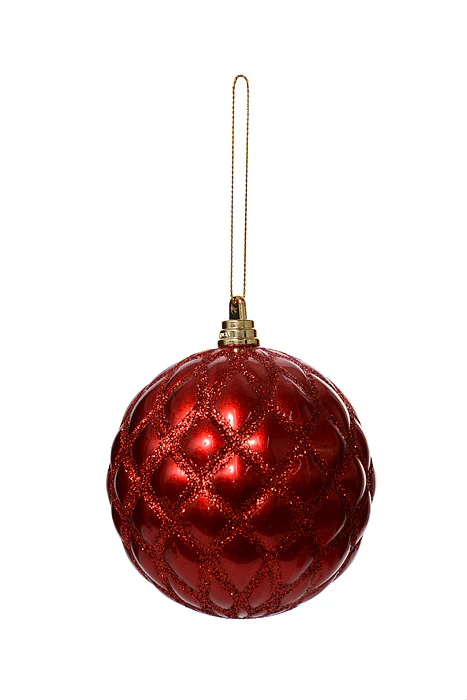100Mm Design Ornament Ball With Glitter Red Pkg/4