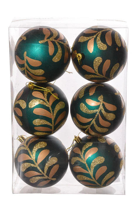 100Mm Matte/Glitter Ball Ornament (Emerald Green) Pkg/6 - Image 2