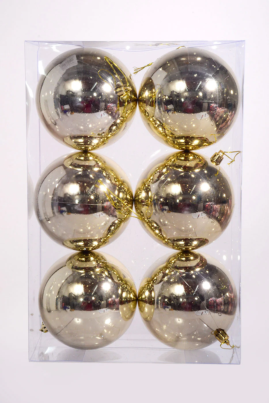 100MM Plastic Ball Shiny Ornament Pale Gold Box/6 - Image 3