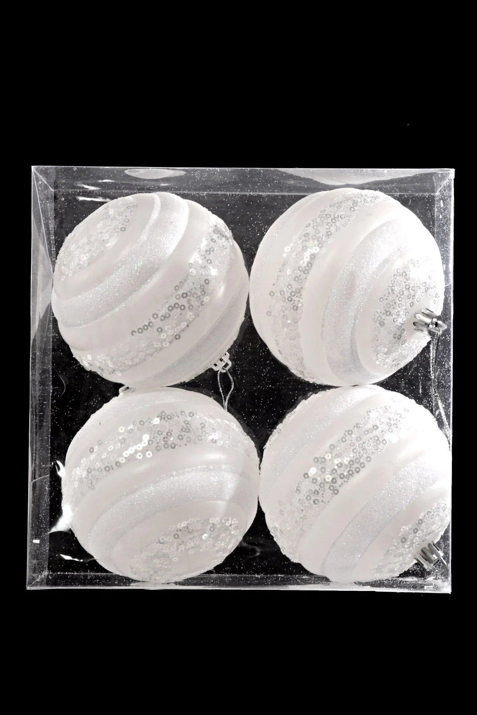 100MM Plastic Ball W/Glitter/Sequin Ornament White Box/4 - Image 2