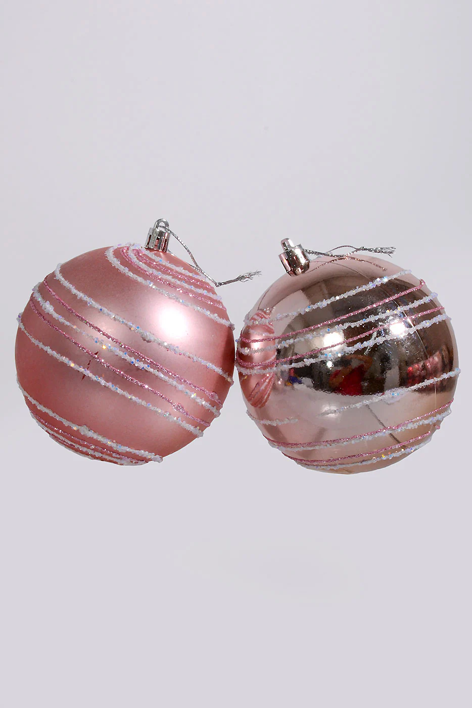 100Mm Plastic Shiny Matt W/Glitter Ornament Pink Box-4