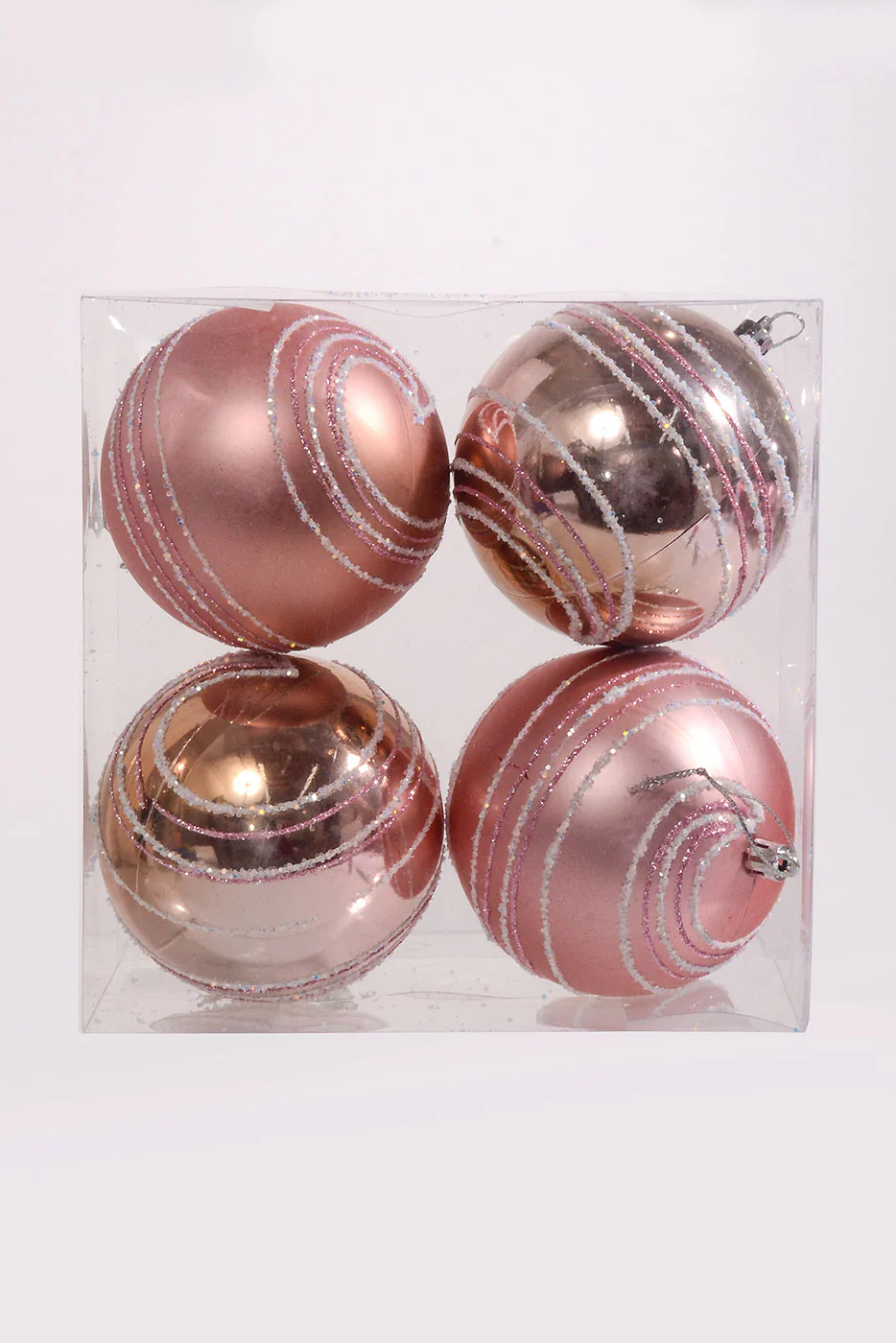 100Mm Plastic Shiny Matt W/Glitter Ornament Pink Box-4 - Image 3