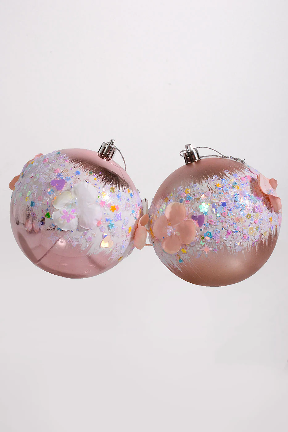100Mm Plastic Shiny Matt W/Sequin Flower Ornament Pink Box-4