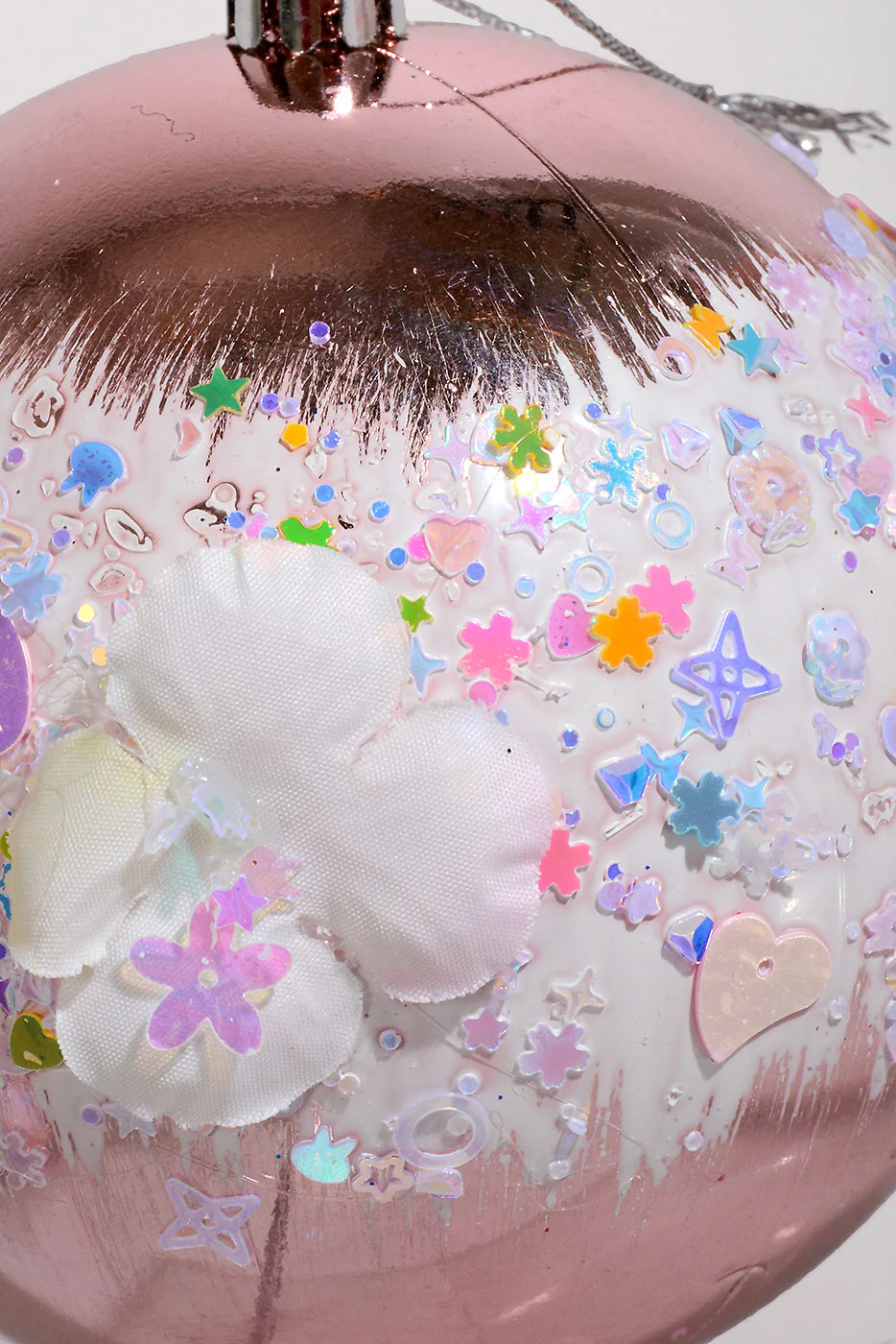100Mm Plastic Shiny Matt W/Sequin Flower Ornament Pink Box-4 - Image 2