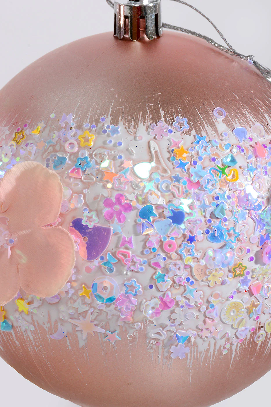 100Mm Plastic Shiny Matt W/Sequin Flower Ornament Pink Box-4 - Image 3