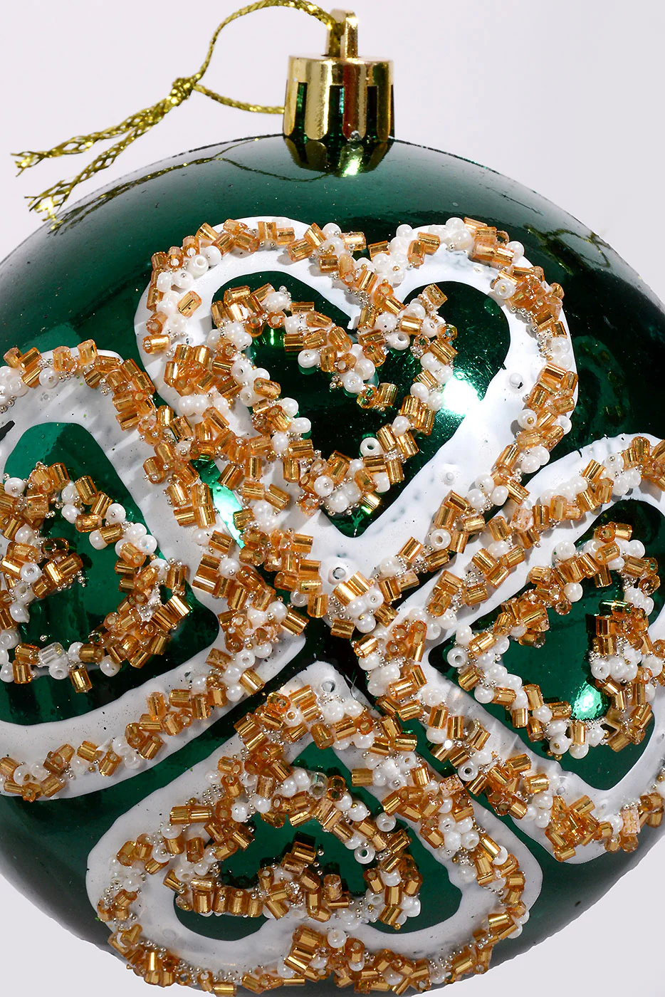 100Mm Plastic Shiny Matt W/Sequin Ornament Dark Green/White Box-4 - Image 2