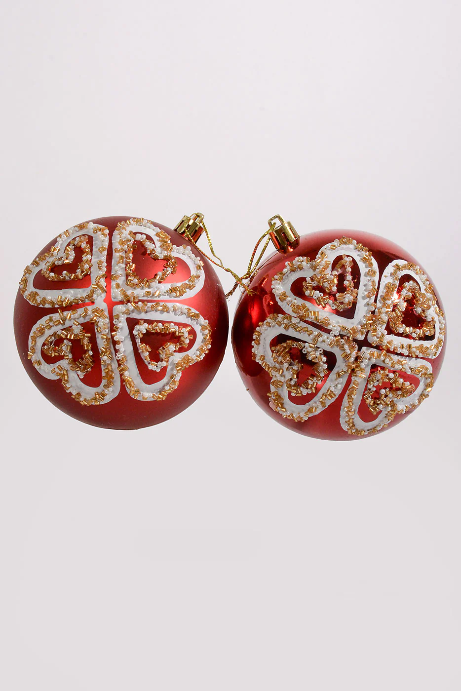 100Mm Plastic Shiny Matt W/Sequin Ornament Red/White Box-4