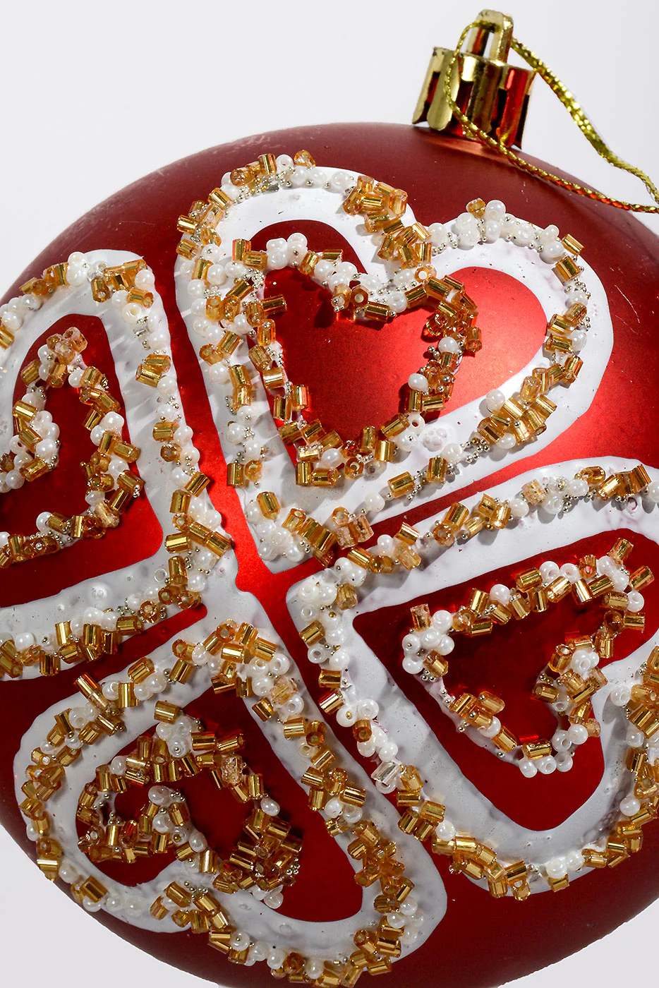 100Mm Plastic Shiny Matt W/Sequin Ornament Red/White Box-4 - Image 2